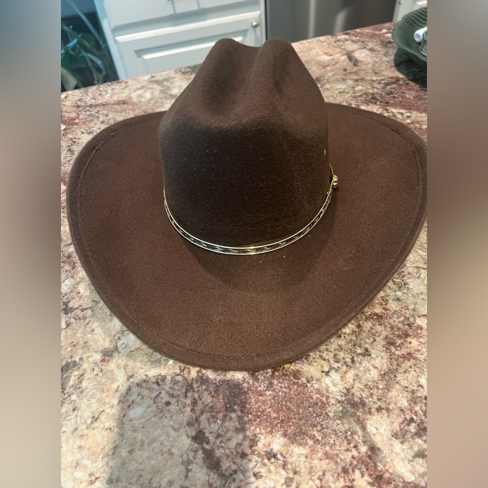 Women's Chocolate Brown Felt Cowboy Hat with Decorative Silver Band
